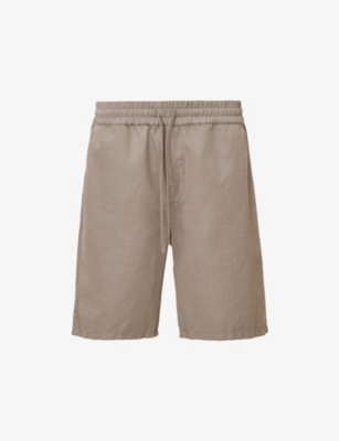 Allsaints Mens Moorland Brown Hanbury Drawstring-waist Cotton And Linen Shorts