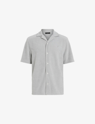 Allsaints Mens  Felix Towelling-texture Woven Shirt In Machine Grey