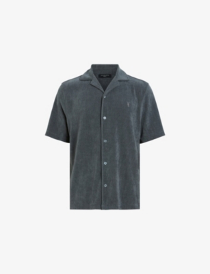 Allsaints Mens  Felix Towelling-texture Woven Shirt In Pitched Blue