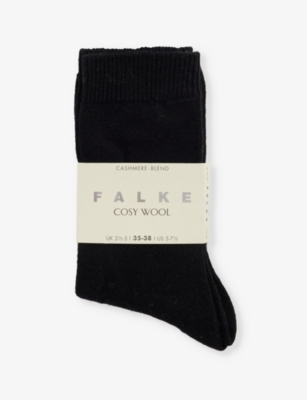 Falke Womens Black Cosy Wool Brand-print Knit Socks In Black