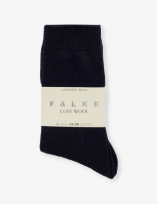 Falke Womens Dark Vy Cosy Wool Brand-print Knit Socks In Dark Navy