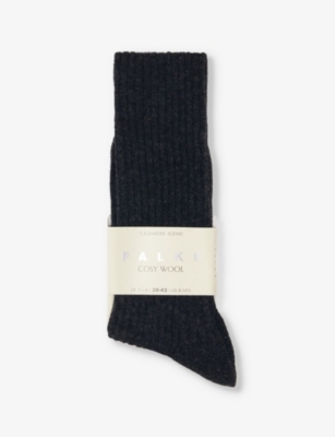 Shop Falke Womens Anthra.mel Cosy Wool Ribbed Knit Socks