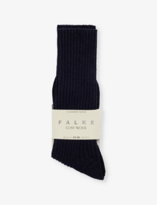 Shop Falke Womens Dark Navy Cosy Wool Ribbed Knit Socks