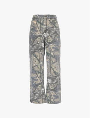 JADED LONDON MENS FOREST CAMO COLOSSUS ABSTRACT-PRINT WIDE-LEG RELAXED-FIT DENIM JEANS MULTI 