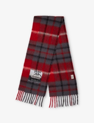 VIVIENNE WESTWOOD: Tartan brand-patch alpaca-blend knitted scarf