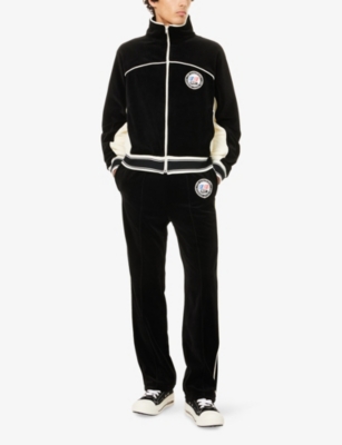 Saint Mxxxxxx Xxxxxx Mens Black Lastman Embroidered Velvet Track Jogging Bottoms Xl In Black