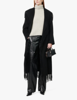 SIMKHAI: Carrie fringe-trim wool-blend robe coat