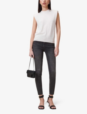 ALLSAINTS WOMENS WASHED BLACK MILLER PUSHUP SKINNY-LEG HIGH-RISE ORGANIC COTTON-BLEND STRETCH-DENIM JEANS 
