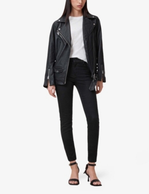 ALLSAINTS WOMENS BLACK MILLER SIZEME SKINNY-LEG HIGH-RISE ORGANIC COTTON-BLEND STRETCH-DENIM JEANS 