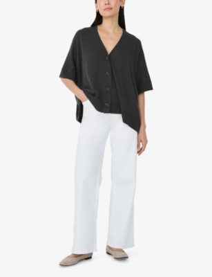 The White Company S Storm Grey V-neck Relaxed-fit Cotton-blend Cardigan Xs