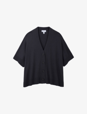 The White Company S Storm Grey V-neck Relaxed-fit Cotton-blend Cardigan Xs
