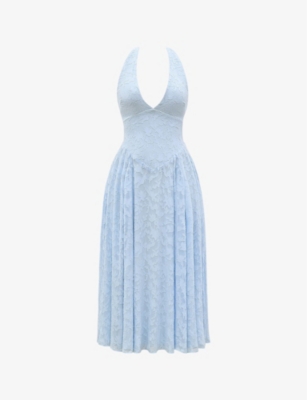 HOUSE OF CB: Arietta halter-neck jacquard woven midi dress