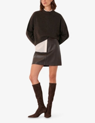 Whistles Womens Brown A-line High-rise Leather Mini Skirt In Brown