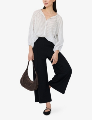 The White Company S Striped Tie-neck Cotton Blouse Whiteblack In Whiteblack