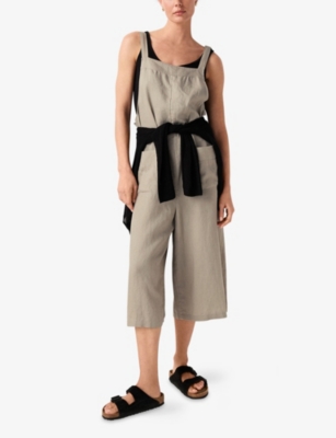 The White Company S Knot-strap Square-neck Linen Dungarees Palewillow In Gray