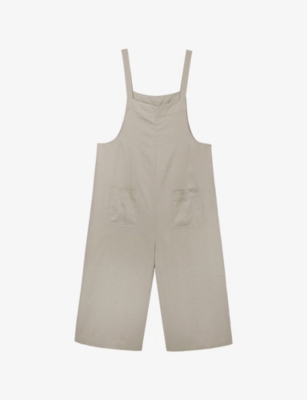 The White Company S Knot-strap Square-neck Linen Dungarees Palewillow In Gray