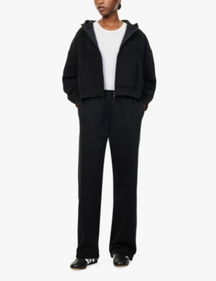SISTERS & SEEKERS: Trademark drawstring waistband straight-leg mid-rise cotton-blend jogging bottoms