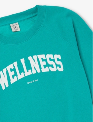 SPORTY AND RICH NG GREEN WELLNESS TEXT LOGO-PRINT COTTON-BLEND SWEATSHIRT 