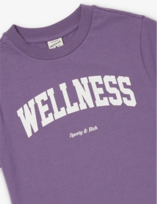 Shop Sporty And Rich Dusty Grape Wellness Text-print Cotton-blend T-shirt 2-1