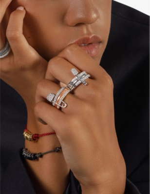 APM MONACO WOMENS LOVE, SMILE, BONHEUR STERLING-SILVER AND ZIRONIA RING 