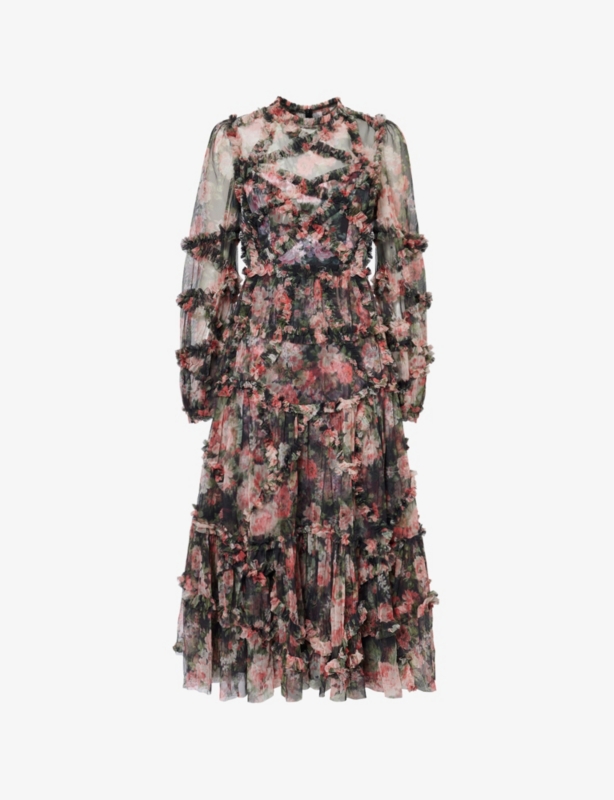 Midnight Dance frilled-trim recycled-nylon midi dress