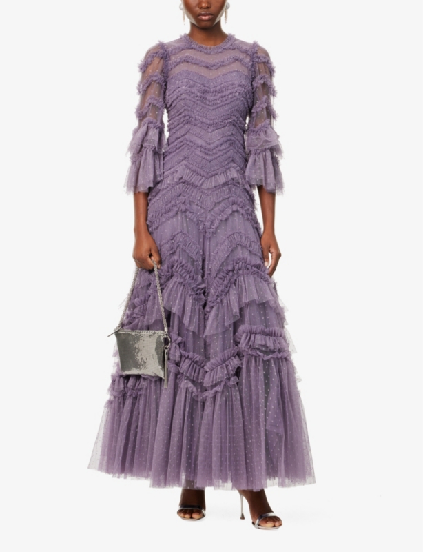 Elia frilled-trim recycled-polyester maxi dress