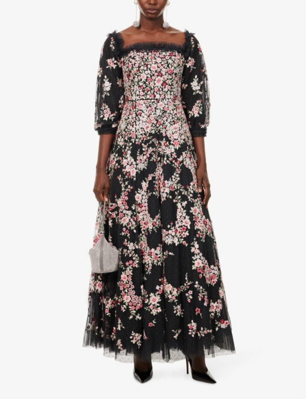 Lunaria off-shoulder long-sleeve woven gown