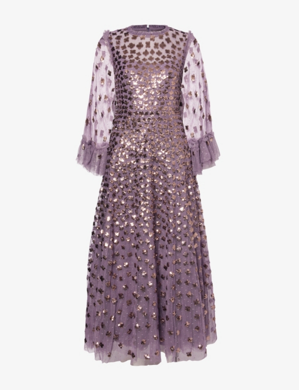 Glisten long-sleeve sequin woven gown