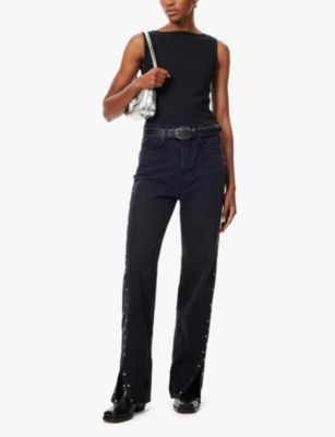 REFORMATION: Cary high-rise straight-leg studded denim jeans