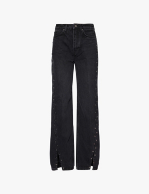 REFORMATION: Cary high-rise straight-leg studded denim jeans