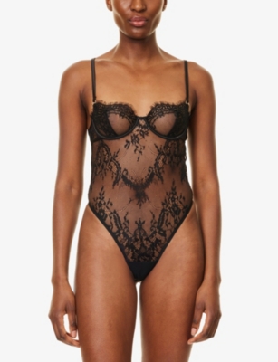 BLUEBELLA WOMENS BLACK MADELINE FLORAL UNDERWIRED LACE BODY 