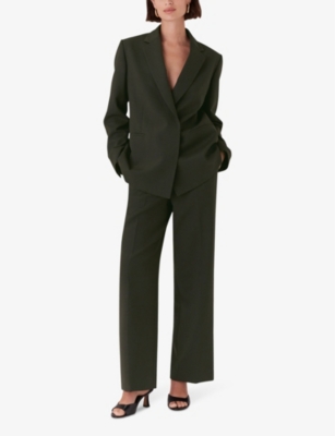 Whistles Womens Limited Edition Natalie Regular-fit High-rise Stretch Wool-blend Trousers Dark Green In Dark Green