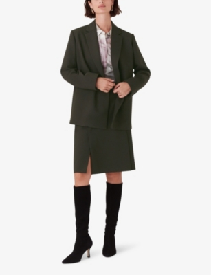 Whistles Womens Limited Edition Natalie Regular-fit High-rise Stretch Wool-blend Knee-length Skirt Dark Green In Dark Green