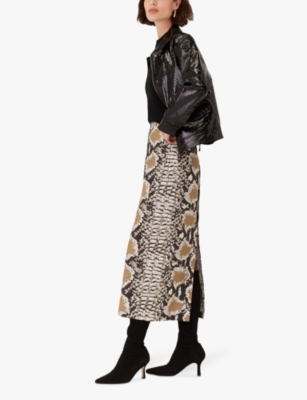 Whistles Omens  Limited Edition Snake-print High-rise Cotton Midi Skirt In Snake Prnt