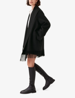 WHISTLES: Limited Edition Sadie double-face fringed-trim recycled-wool coat