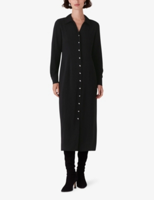 Whistles Omens  Limited Edition Elena Button-down Long-sleeve Stretch-woven Shirt Dress In Black