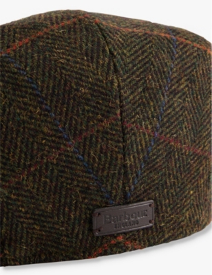 Barbour Mens  Cheviot Logo-patch Tweed Flat Cap In Olive Herringbone