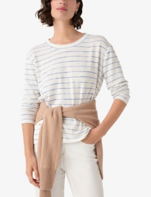 The White Company S  Striped Long-sleeved Stretch-jersey T-shirt In White/blue