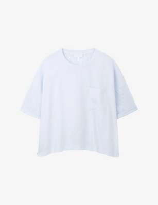 The White Company S Linen Blue Contrast-back Oversized-fit Linen T-shirt