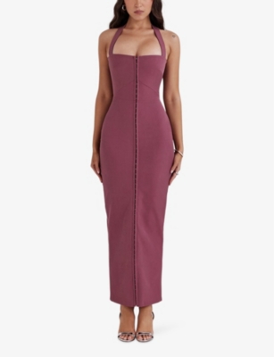 HOUSE OF CB: Mia halter-neck body-con woven maxi dress