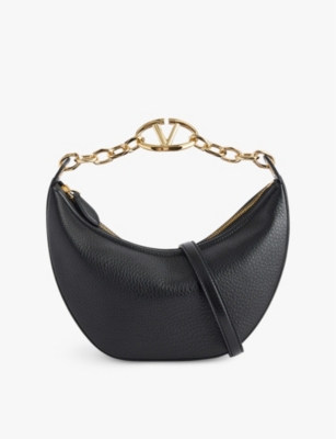 Valentino Garavani Vlogo Moon Brand-design-plaque Leather Hobo Bag In Nero