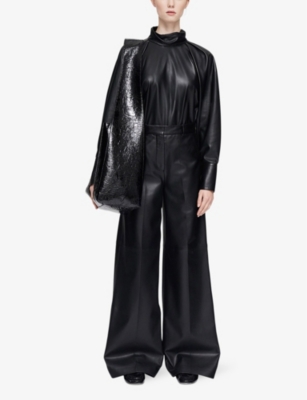 Joseph Womens Alana Belt-loop Wide-leg High-rise Leather Trousers Black In Black