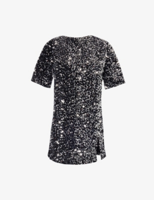 4th & Reckless Marca Silver Sequin Tie-back Short Sleeve Shift Dress In Black