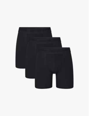 Skims Mens Obsidian Branded-waistband 5in Pack Of Three Stretch-modal Boxer Briefs In Obsidian