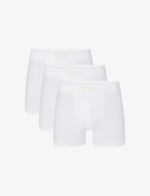 Skims Mens Chalk Branded-waistband 3in Pack Of Three Stretch-cotton Boxer Briefs In Chalk