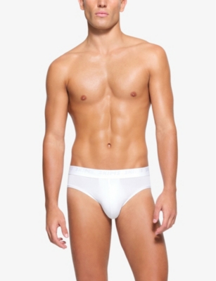 Shop Skims Mens Branded-waistband Pack Of Three Stretch-modal Briefs Chalk