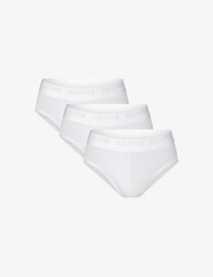 Shop Skims Mens Branded-waistband Pack Of Three Stretch-modal Briefs Chalk