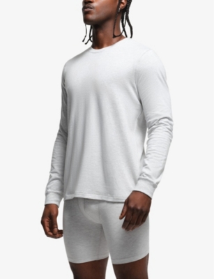 Skims Mens Light Heather Grey Long-sleeve Crewneck Cotton-jersey T-shirt In Light Heather Grey