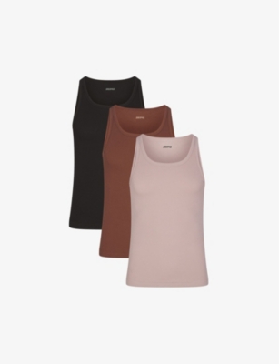 SKIMS: Ribbed slim-fit pack of three stretch-cotton tank tops