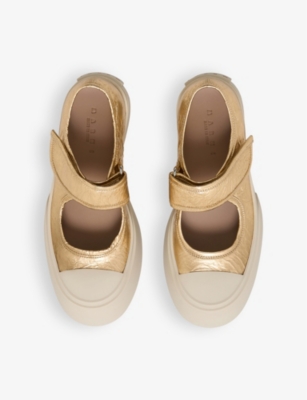 Shop Marni Womens Gold Mary Jane Leather Shoes